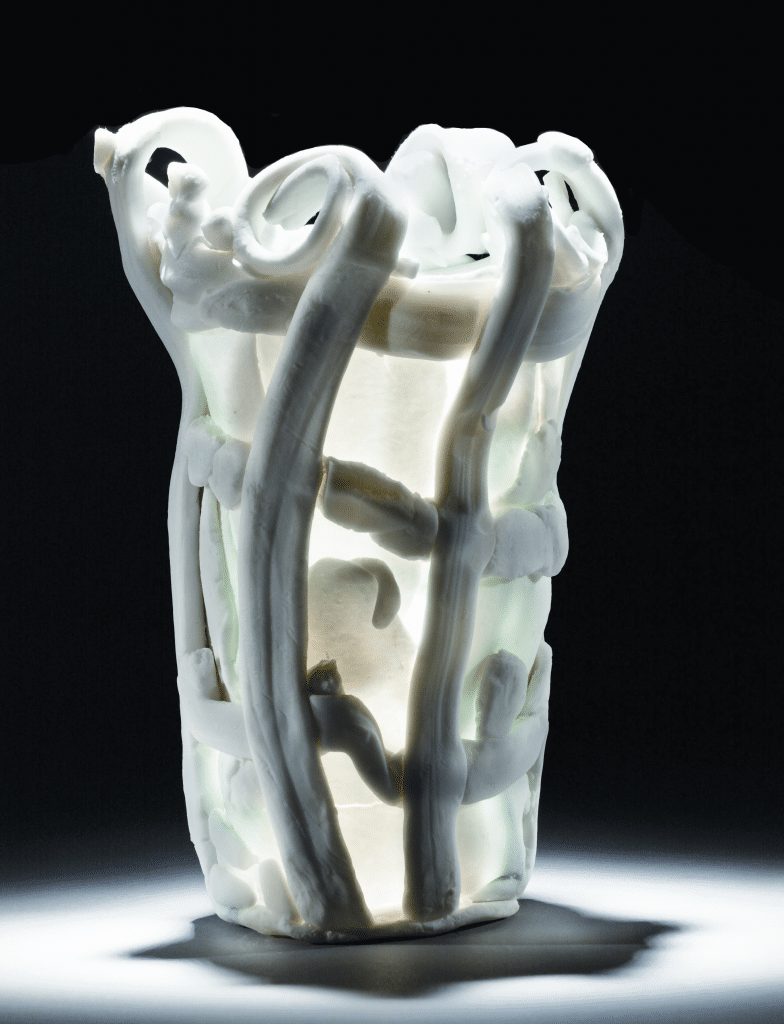 Vase by Staffel, 1973. Porcelain washed with copper salts; height 8 ⅞, diameter 5 ⅝ inches. Philadelphia Museum of Art, gift of Dr. and Mrs. Perry Ottenberg.