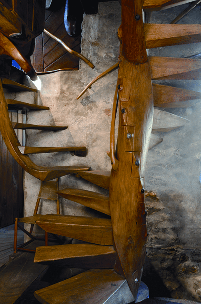 Esherick's Spiral stair of 1930 was removed from the house twice for exhibition: in 1939 at the New York World's Fair, and again in 1958 for a retrospective at the Museum of ContemporaryCrafts. Wharton Esherick Museum; photograph by James Mario.  