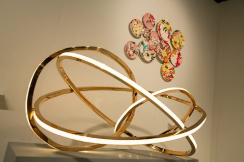 Todd Merrill booth at Spring Masters Falling by Niamh Barry (2013) and  Render: Lyon Silk(2013) by Molly Hatch Photo: Sarah Merians Photography & Video Company