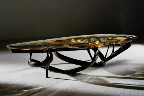Joseph Walsh, Lumenoria II Dining Table, Ebonised Ash and Amber Resin, 2014