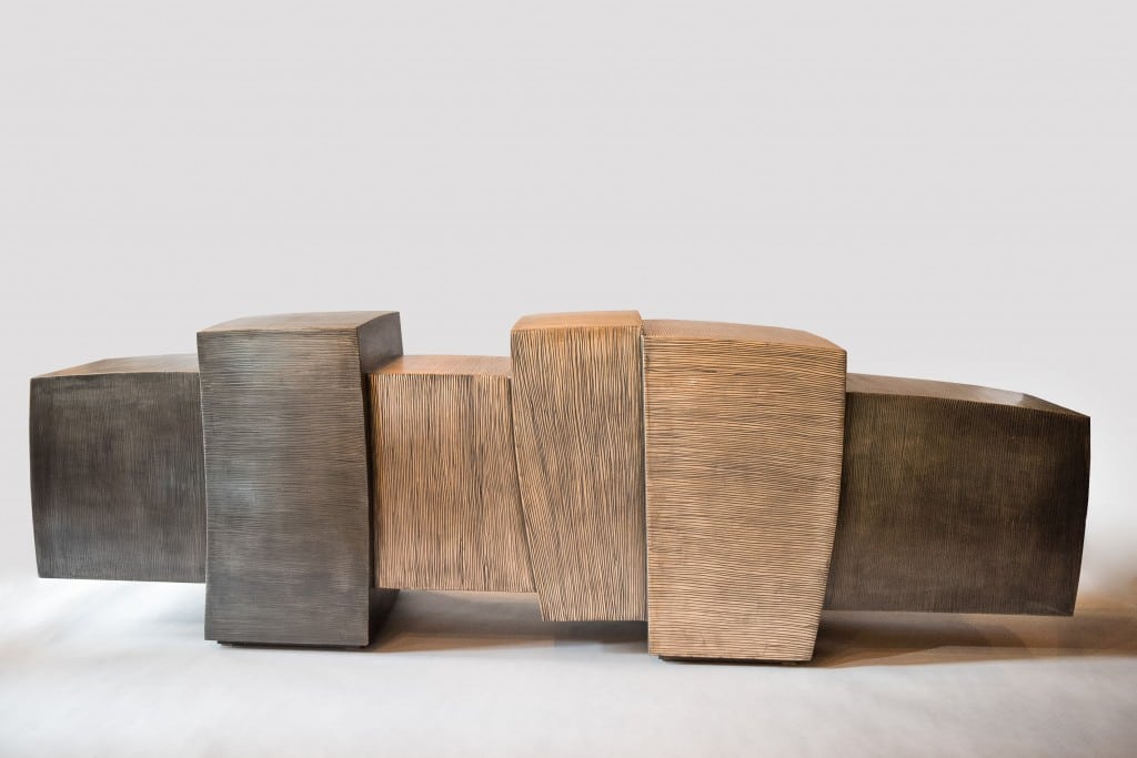 Gary Magakis, Blackened and Gilt Steel and Bronze and Steel Console, USA, 2014